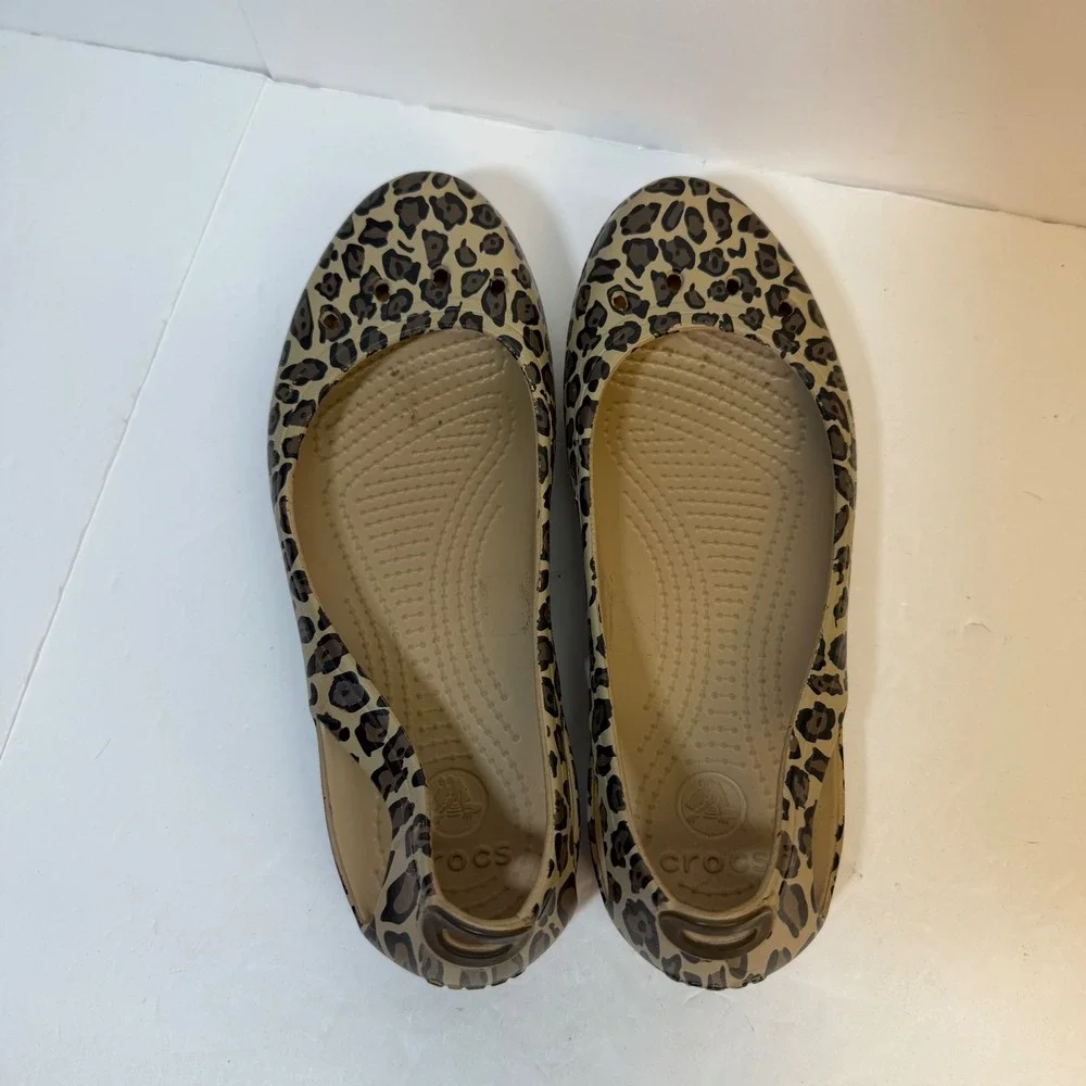 Crocs Kadee Leopard Print Ballet Flats Womens 7 Animal Print Brown Tan Shoes